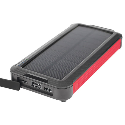 Solar Power Bank 10.000mAh integriertes Ladekabel Solarpanel, Taschenlampe, USB-A/Typ-C/8PIN schwarz