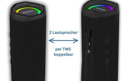 Drahtloser Lautsprecher Tyga, 2x10W, TWS, IPX4, FM Kraftvoller Sound, Kartenleser, AUX, RGB, schwarz