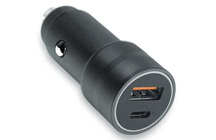 Kfz-Ladeadapter „Luma“ Dual Port, 38Watt, grau Typ-C Power Delivery USB-A Fast Charge Alu Gehäuse