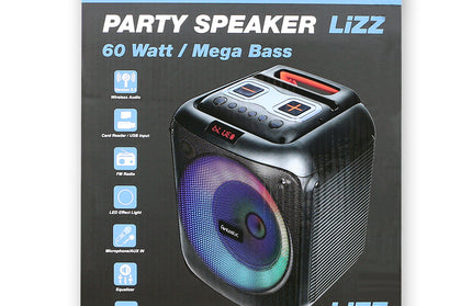 Drahtloser Party-Lautsprecher, 60W, Mikrofon & LED Karaoke, TWS, FM-Radio, USB & Kartenleser, schwarz