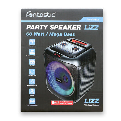 Drahtloser Party-Lautsprecher, 60W, Mikrofon & LED Karaoke, TWS, FM-Radio, USB & Kartenleser, schwarz