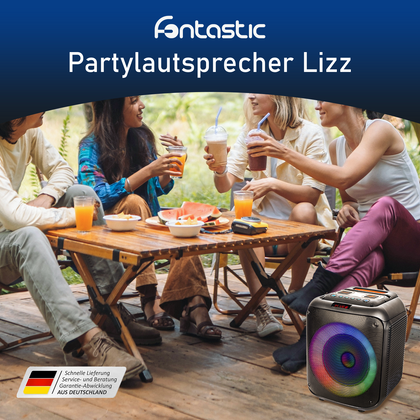 Drahtloser Party-Lautsprecher, 60W, Mikrofon & LED Karaoke, TWS, FM-Radio, USB & Kartenleser, schwarz