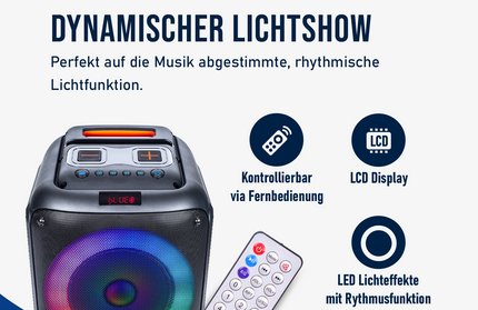 Drahtloser Party-Lautsprecher, 60W, Mikrofon & LED Karaoke, TWS, FM-Radio, USB & Kartenleser, schwarz