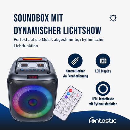 Drahtloser Party-Lautsprecher, 60W, Mikrofon & LED Karaoke, TWS, FM-Radio, USB & Kartenleser, schwarz