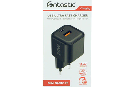 Netzteil MINI GaNto 20W Type-C PD + USB-A FC sw Ultra-kompakt, intelligente Ladesteuerung PPS