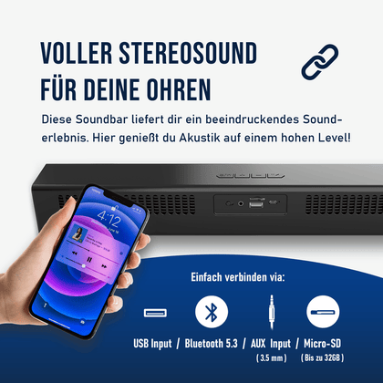 "Juna" Wireless Soundbar: Vielseitiges Audio-Erlebnis mit FM, AUX, SD & USB