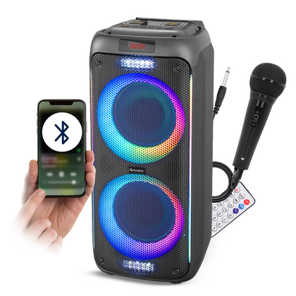 Wireless party speaker 60W, microphone & LED light Karaoke, TWS, FM radio, USB & card reader