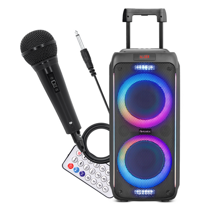 Wireless party speaker 60W, microphone & LED light Karaoke, TWS, FM radio, USB & card reader