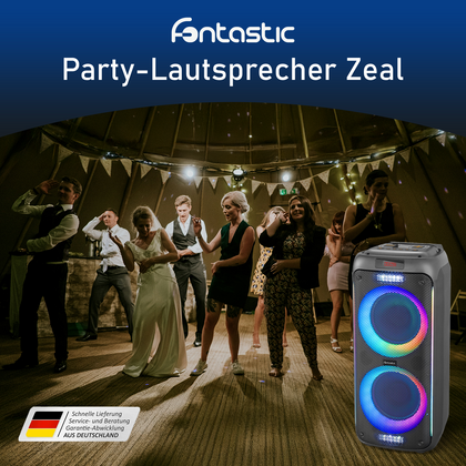 Fontastic ZEAL 600W: Kraftvoller Party-Lautsprecher mit LED-Lichtshow & Mikrofon | Bluetooth, TWS, EQ