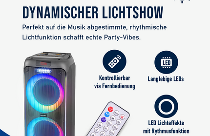 Fontastic ZEAL 600W: Kraftvoller Party-Lautsprecher mit LED-Lichtshow & Mikrofon | Bluetooth, TWS, EQ