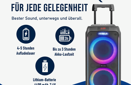 Fontastic ZEAL 600W: Kraftvoller Party-Lautsprecher mit LED-Lichtshow & Mikrofon | Bluetooth, TWS, EQ