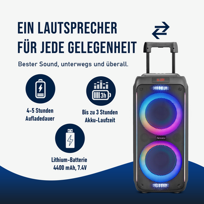 Fontastic ZEAL 600W: Kraftvoller Party-Lautsprecher mit LED-Lichtshow & Mikrofon | Bluetooth, TWS, EQ