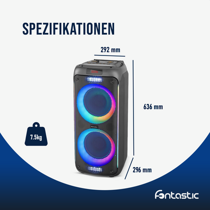 Fontastic ZEAL 600W: Kraftvoller Party-Lautsprecher mit LED-Lichtshow & Mikrofon | Bluetooth, TWS, EQ