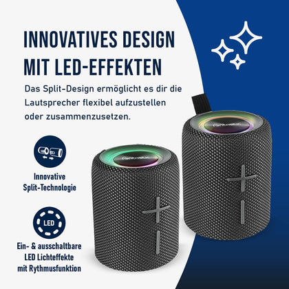 Cora TWS Bluetooth-Lautsprecher – 2-in-1, 20W Sound, starker Bass, LED, IPX5