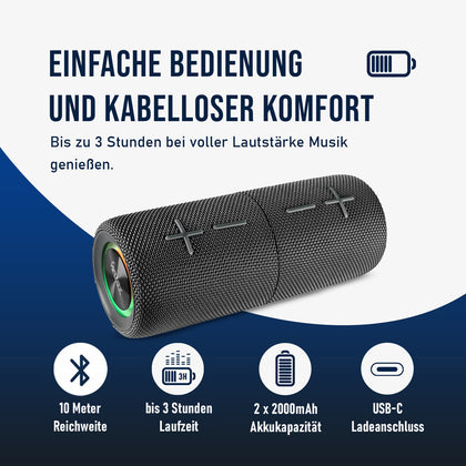 Cora TWS Bluetooth-Lautsprecher – 2-in-1, 20W Sound, starker Bass, LED, IPX5