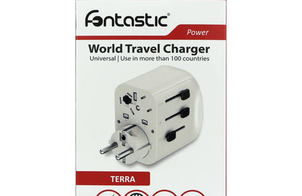 Fontastic Welt-Adapter „Terra“ US/UK/AUS/CN/EURO 10A Fuse, 250V/2300W, USB-A+C, Schukostecker ws