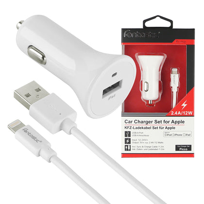 2teiliges Lade-/Daten-Set Lightning 2.4 A weiß USB KFZ Picco/Datenkabel 1.2m