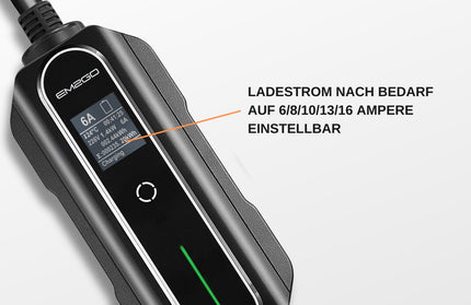 AC Portable EV Lader, "Take" 3.6kW -Schutzkont.St. 5m Typ 2 Kabel, Strom: 6/8/10/13/16A umschaltbar