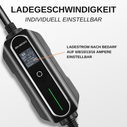 AC Portable EV Lader, "Take" 3.6kW -Schutzkont.St. 5m Typ 2 Kabel, Strom: 6/8/10/13/16A umschaltbar