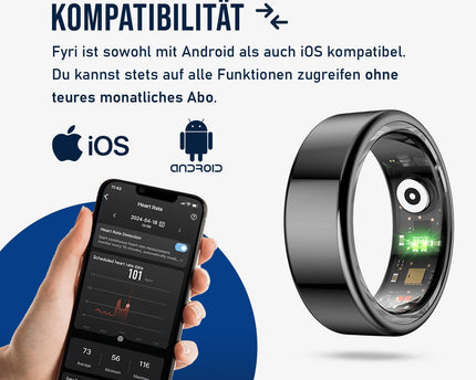 Smart Ring FYRI | Gesundheitstracking, 7 Tage Akkulaufzeit, 50m Wasserdicht